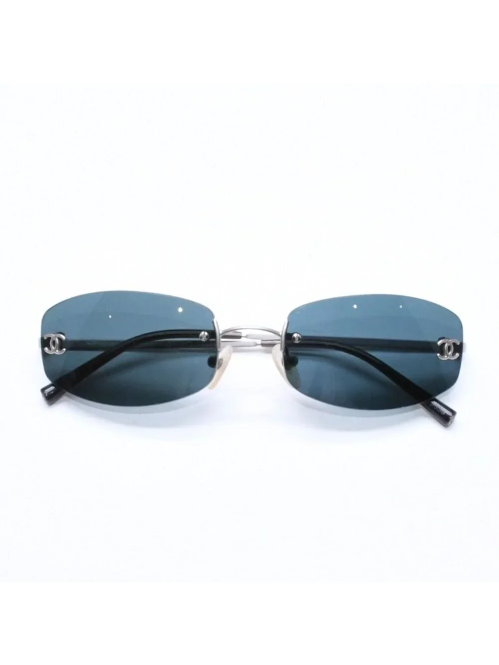 Chanel Rimless Sunglasses Eyewear CC Logo Silver Black